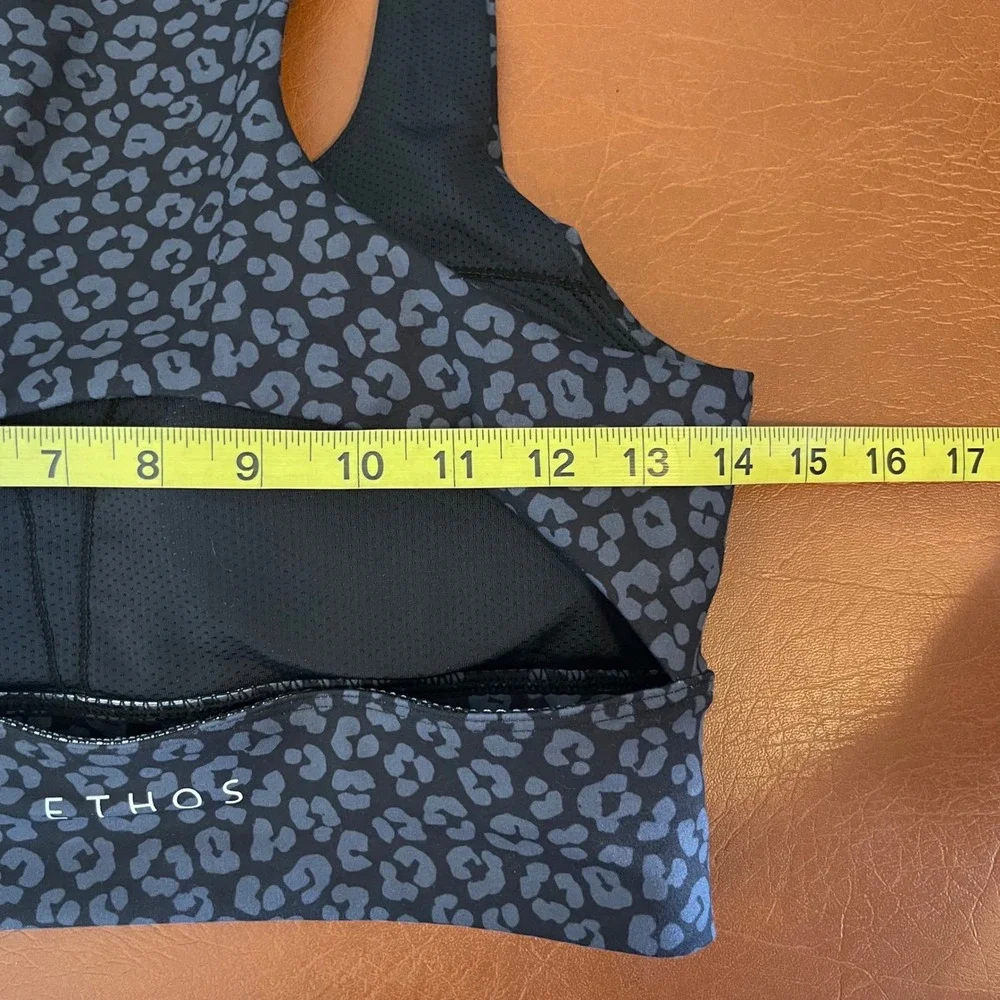 Ethos Leopard Print Longline‎ Sports Bra Black Gray Large